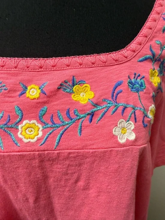 Talbots Pink Floral Embroidered Top Boho Cottagecore Cotton 1X Summer Chic - Picture 3 of 9